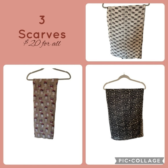 Accessories - 3 Infinity Scarves, Elephants, Owls, Stars
